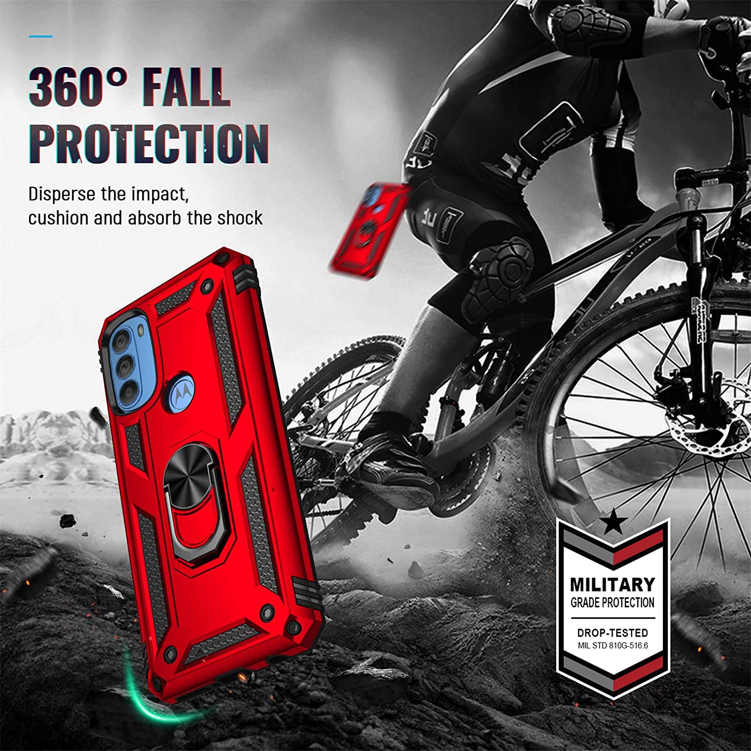 Protectores para celular  para Motorola  Moto G51 5G Funda reforzada con anillo v2 Rojo